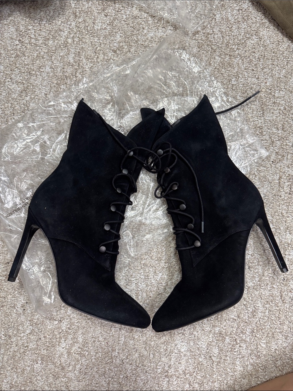 Kendall & Kylie Black Lace-Up Pointed Stiletto Ankle Boots